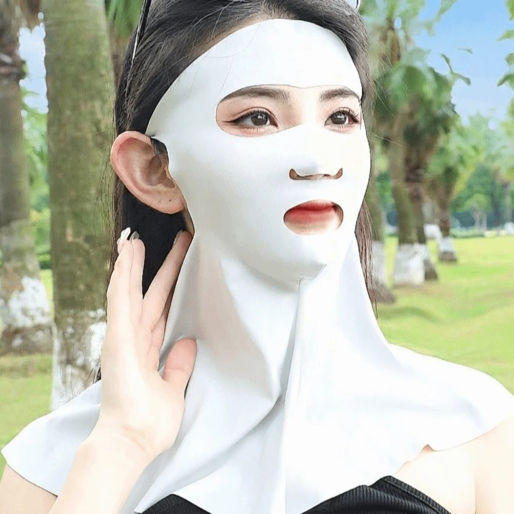 Fashion Sun Protection Ice Silk Face Veil Polyester Full Face Sunscreen Mask Breathable Solid Color Neck Wrap Male