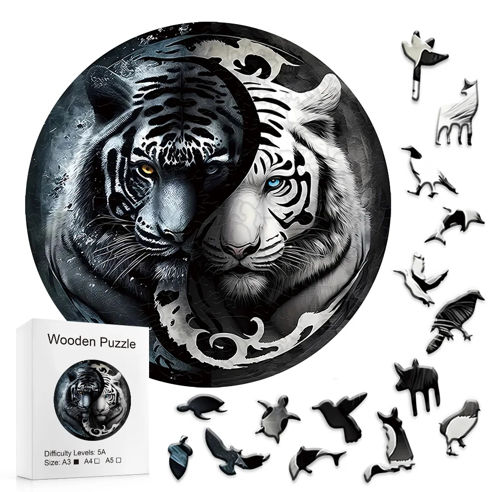 Wooden puzzle yin-yang tiger, handmade decoration, family party game difficulties, fun, education, challenges, gifts for family