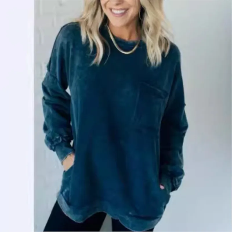 2024 Atumn Women Solid Sweatshirt Oneck Long Sleeve Casual Female Fashion Casual Loose Sport Pullover Female Temperament Clothes