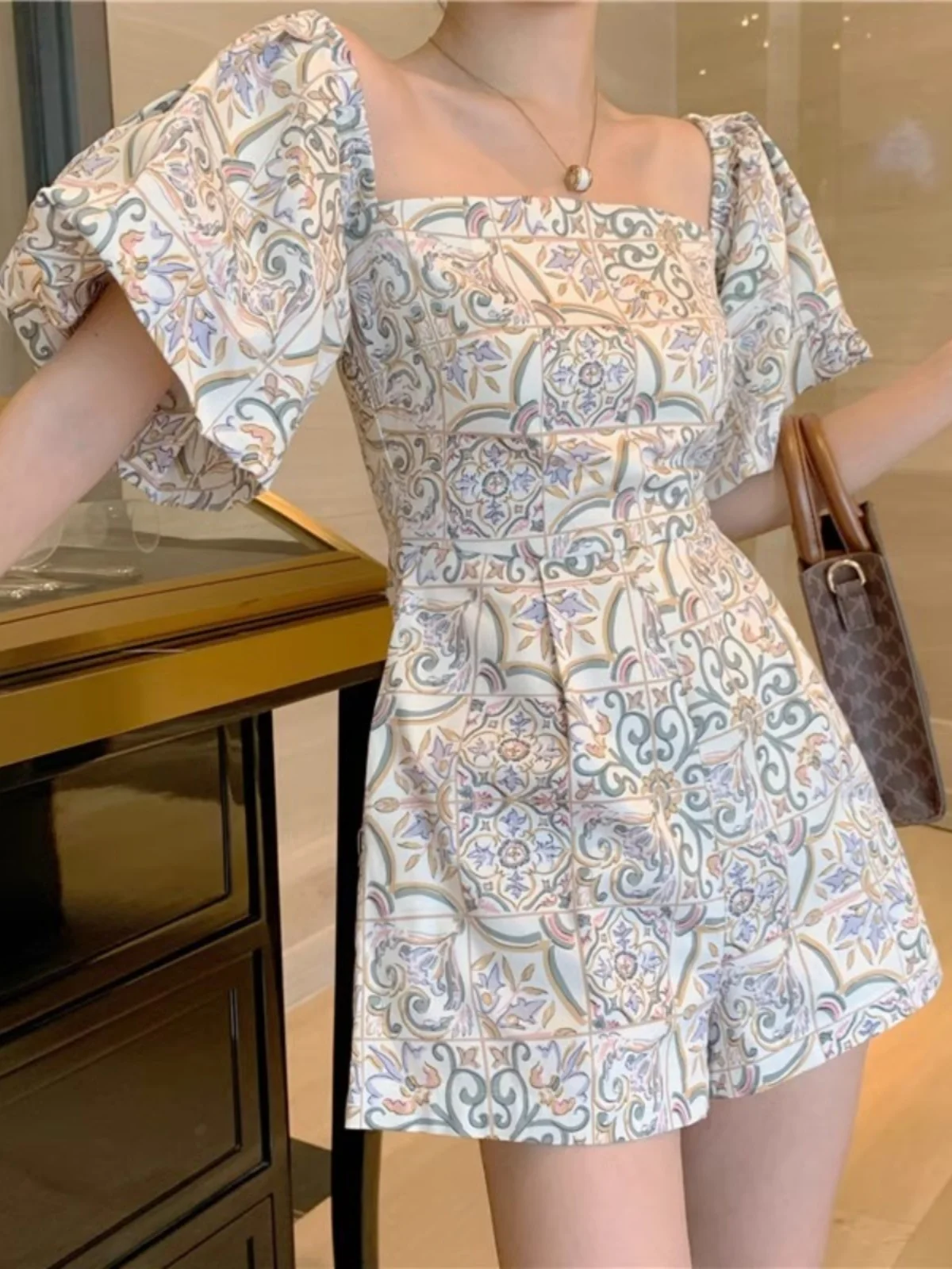 

E Forever Summer Retro Hong Kong Sle Tube Top Rer Women's Faion Square Ne Dr orts Set High Waist Straight Leg