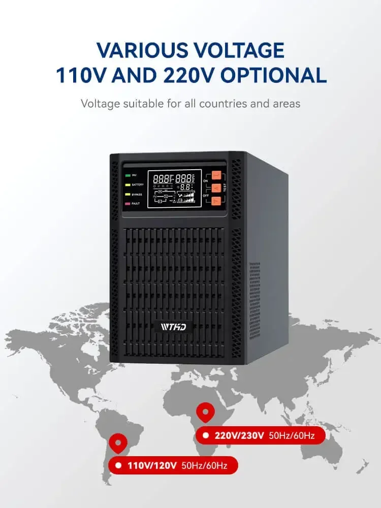 3kva 3000w UPS عبر الإنترنت 3kw شاشة Lcd منزلية 110vac 220vac عالية التردد على الإنترنت للبطارية الخارجية #4