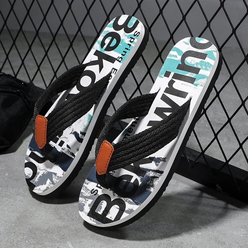 

Summer Breathable Men Flip Flops Fashion Paintings Indoor and Outdoor Slippers For Men Beach Sandals Contrasting Slides