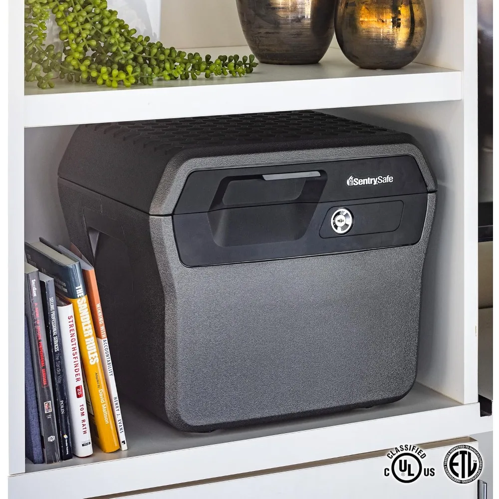 Fireproof and Waterproof Lock Box with Key Lock, File Safe with Carrying Handles for Documents, 0.66 Cubic Feet