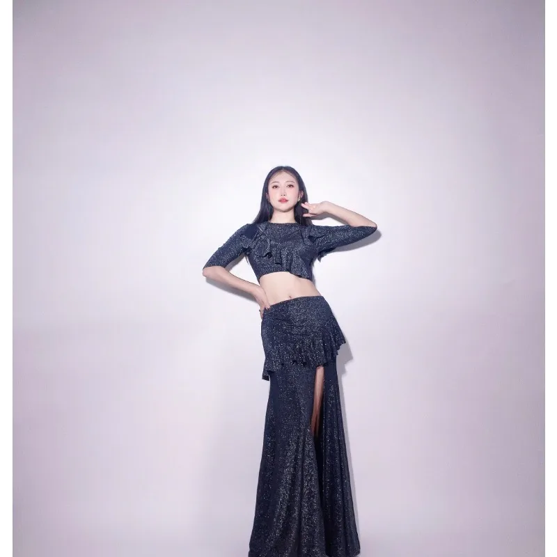 

Customized Belly Dance Costumes Oriental Dance Clothes Lace Practice Clothes Group Clothes Beginner Split Skirt Fish Tail Skirt
