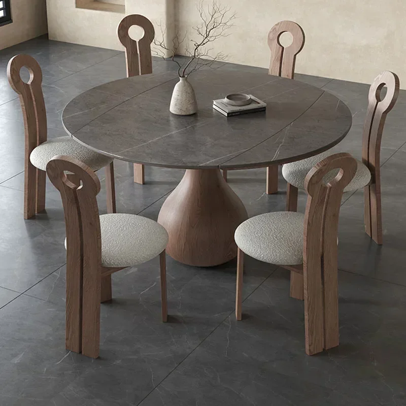 Round Wooden Dining Table Living Room Extendable Dining Table Restaurant Sedentary Mesa Extensible Comedor Garden Furniture