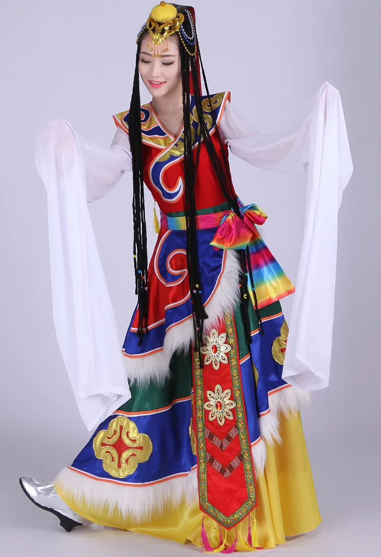 

Chinese Tibetan Dance Dress Vintage Folk Extend Sleeves Perform