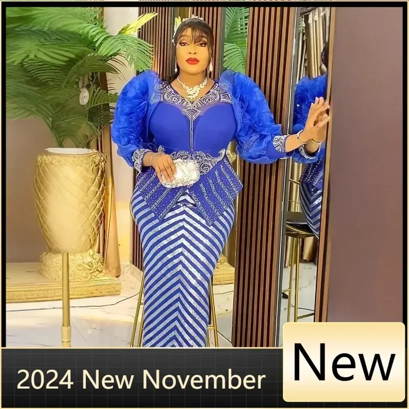 

Customized Sequin Plus Size African Party Dresses for Women Fashion Dashiki Ankara Wedding Evening Gown Elegant Christmas Muslim