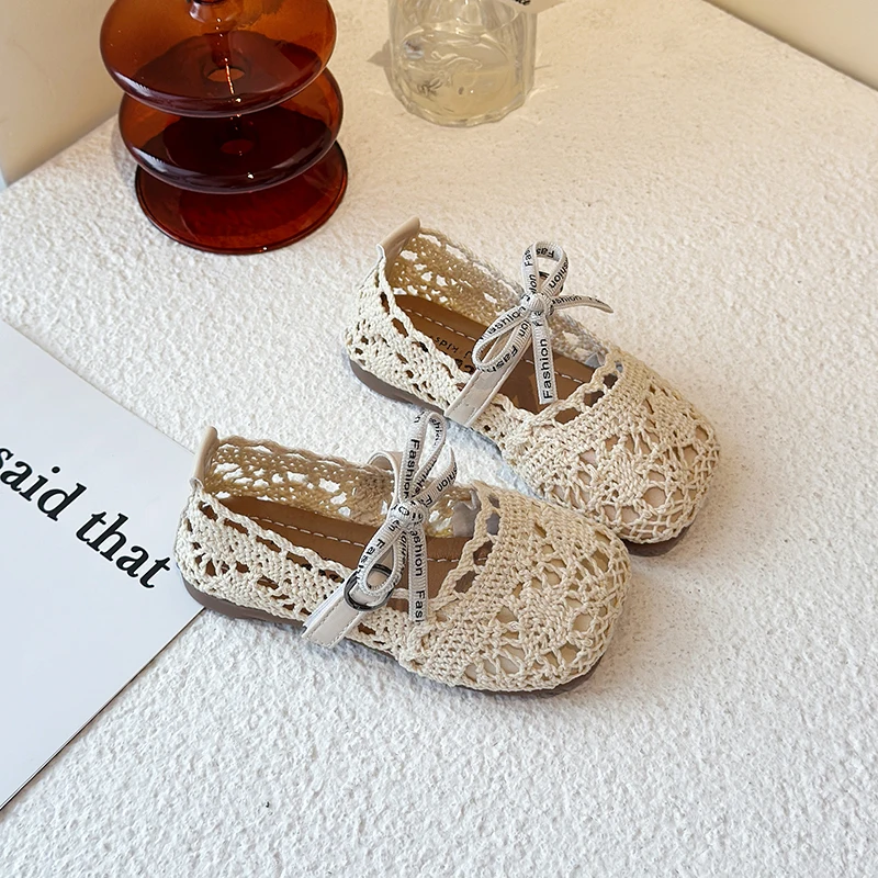 القوس شبكة الفتيات أحذية مسطحة فستان من الدانتيل الصلبة الاطفال الأميرة أحذية هوك حلقة عدم الانزلاق طفل الأطفال أحذية أنيقة #2