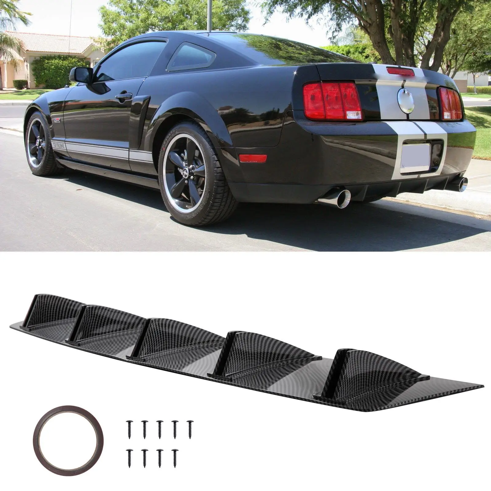 

For Ford Mustang S197 2004-2014 Carbon Look Rear Bumper Diffuser Splitter Shark Fin