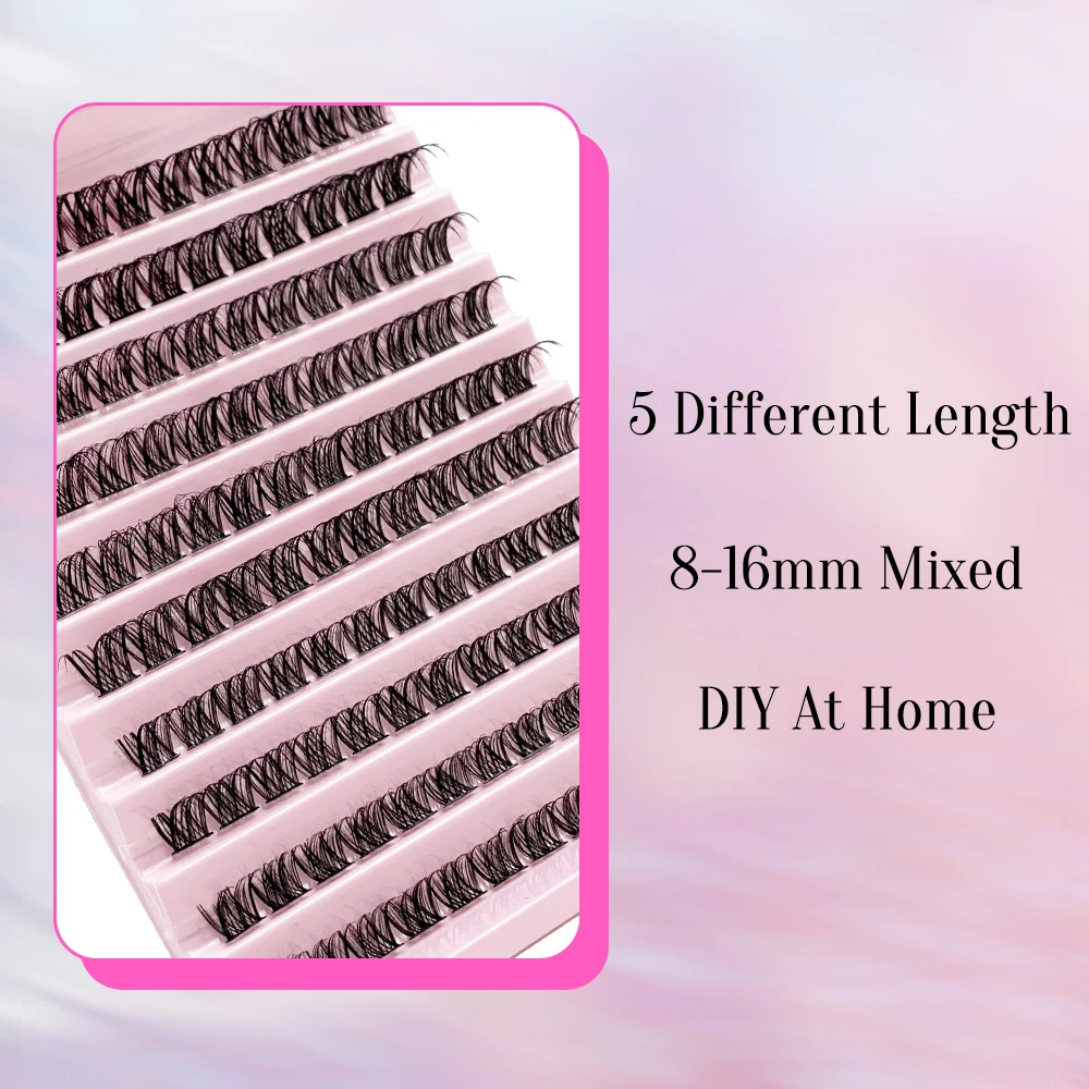 Natural Long Cluster Eyelashes Extensions Individual Self Adhesive DIY Eye Lash Volume Soft Fluffy Segmented Cilias Make Up