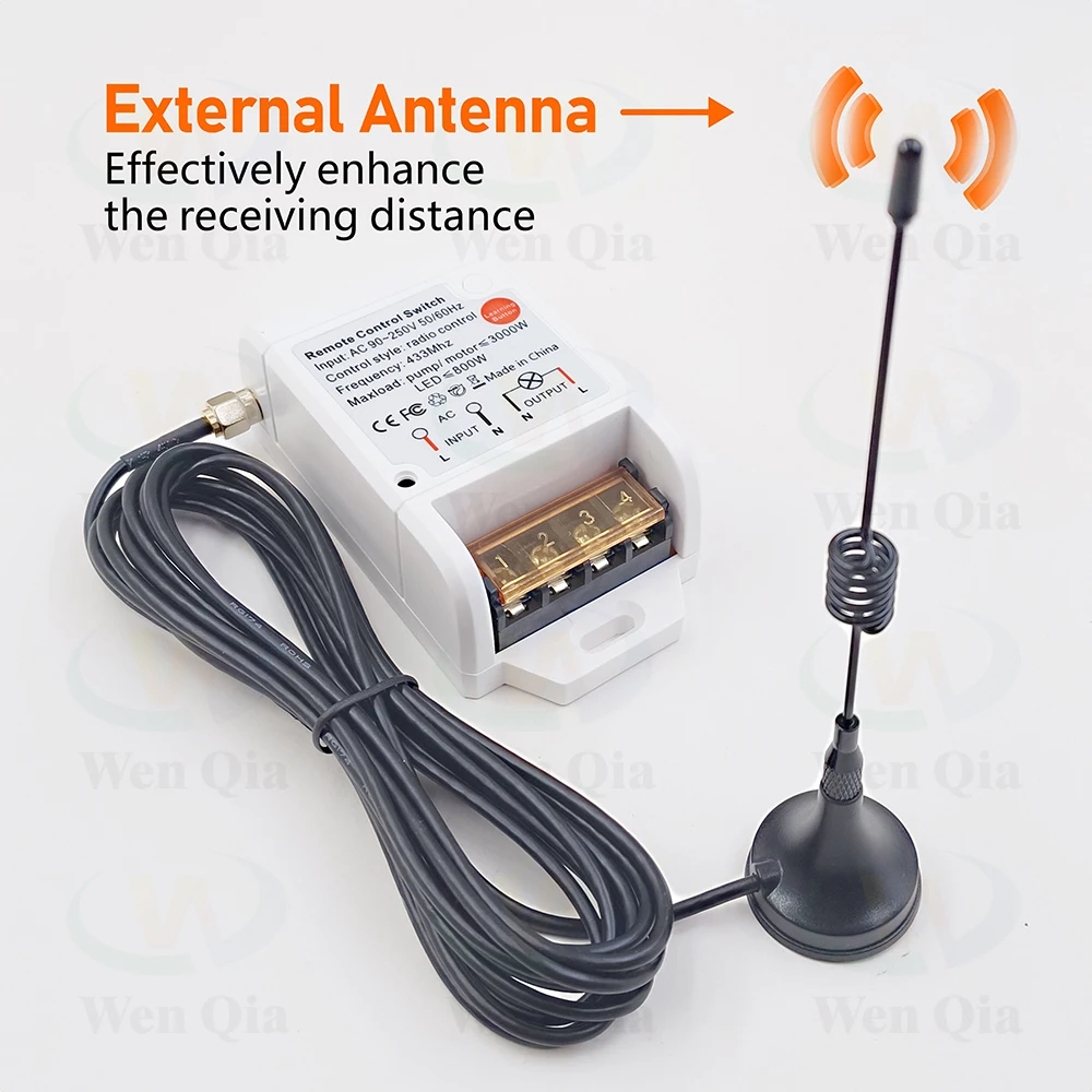 433Mhz Wireless Pump Remote Control Switch 110V 220V 30A RF Relay Module with External Antenna,1000m Transmitter,for Light/Motor