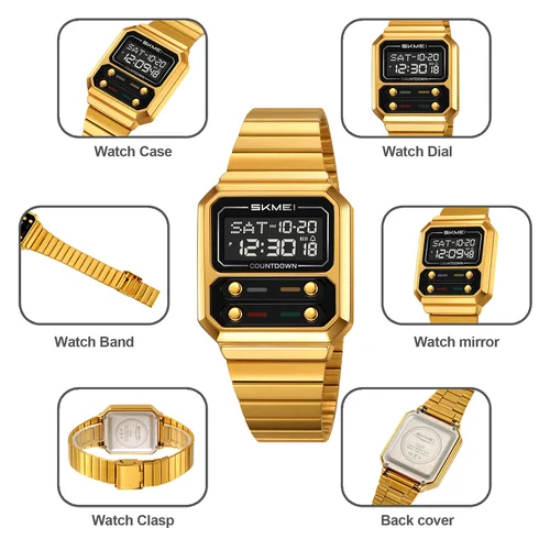 Imagen 2 del producto SKMEI 2448 hombres de negocios Retro lujo tiempo reloj electrónico Digital para mujeres estudiante impermeable cronógrafo reloj de pulsera Simple