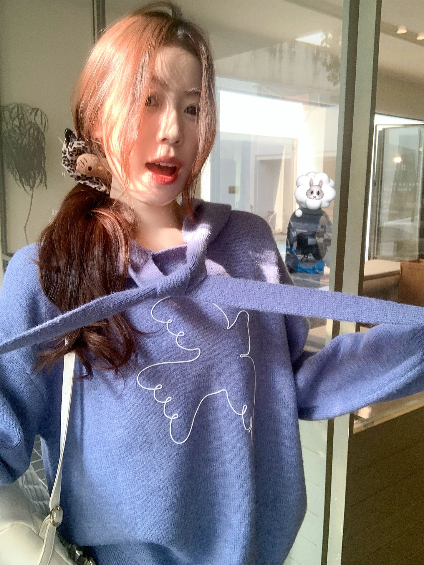 

Корейский синий свитер с капюшоном, женский свободный зимний вязаный топ с длинными рукавами, повседневный, удобный, дышащий, теплый