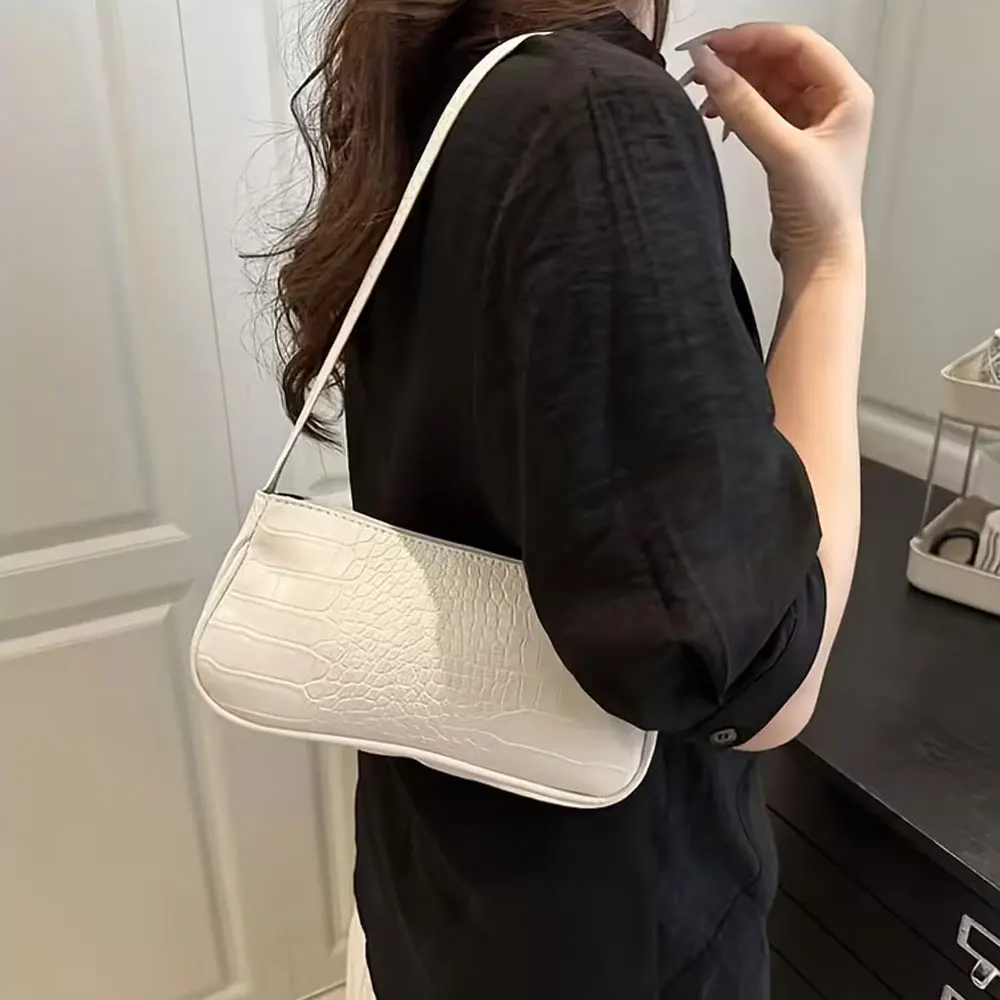 Simple Crocodile-Pattern Shoulder Bag, Versatile Women's Underarm Wallet, Waterproof and Lightweight Business Casual Crocodile Bag Suitable for Young Women, Female College Students, Beginners, and White-Collar Workers, Perfect for Office, University, Work, Business Commuting, Animal-Print Women's Bag