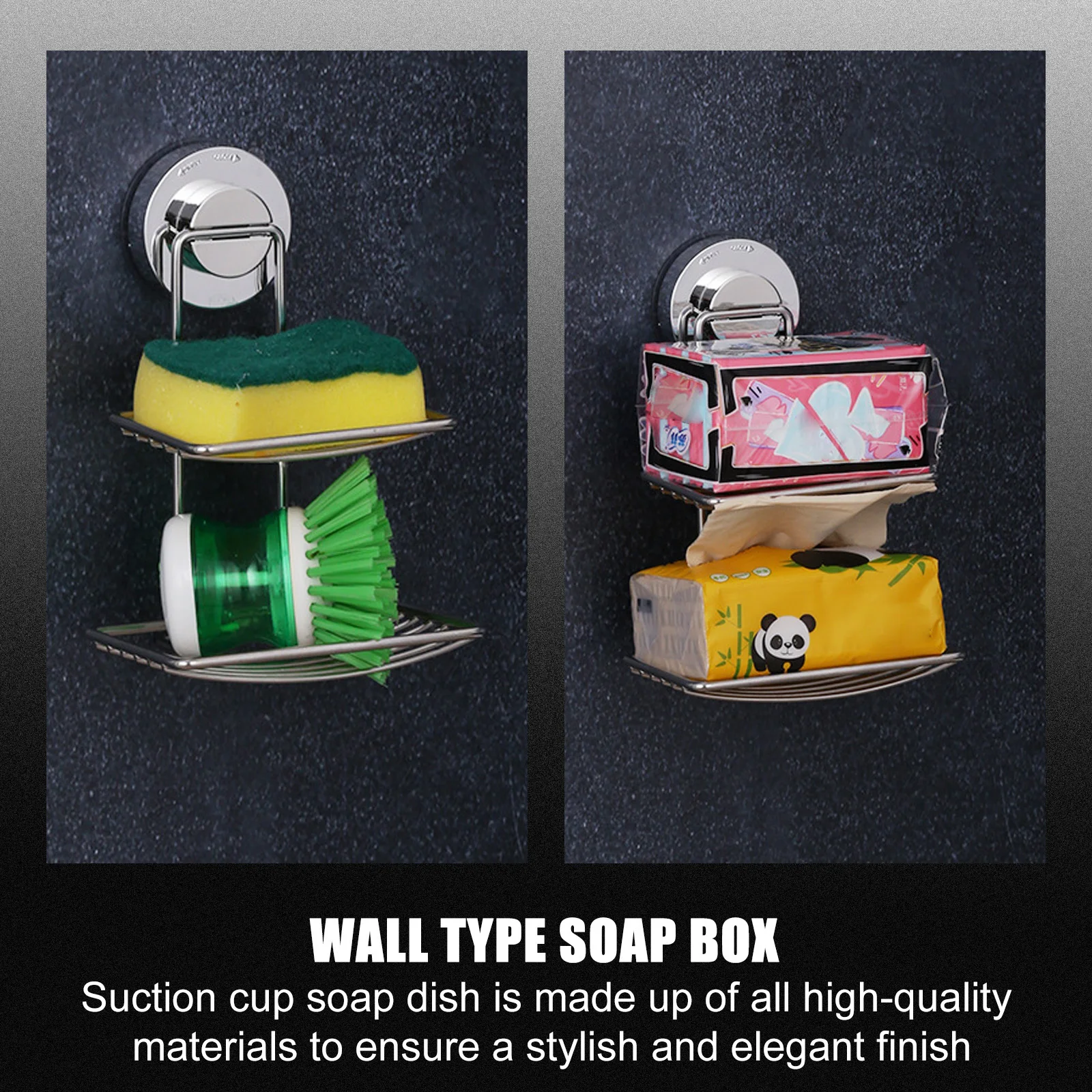 

Stainless Steel Double Layer Soap Holder Strong Suction Cup Rustproof Elegant Drain Fast Easy Install Bathroom Kitchen