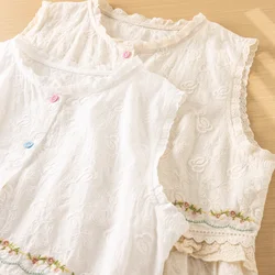 Bohemian designer hippie white beige lace patchwork embroider shirts and blouses for women summer sleeveless boho clothing