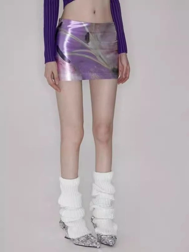 2026 Summer Fashion New Women's Purple Printed Mini Skirt Sexy Printed Low Waist Hot Girl Vacation Skirt