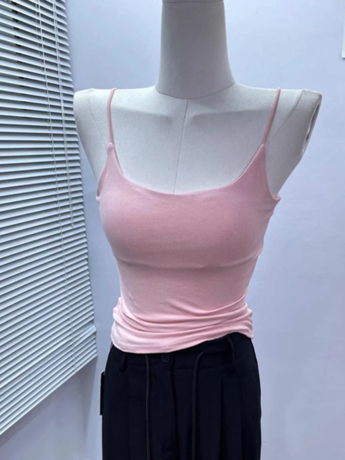 Pink  Strap Vest Women's Outerwear Beautiful Back Pad Bra Integrated Underwear Suit Inner Summer Base Layer Commute Style