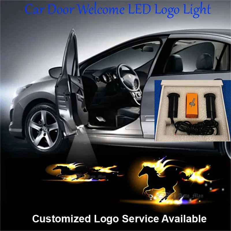 2 Pieces Wired Galloping Horse LED Logo Ghost Shadow Puddle Car Door Welcome Light Step Courtesy Laser Projector