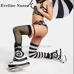 Swirl Print Wedge Platform Ankle Boots Round Toe Height Increasing Belt Buckle Side Zipper Modern Boots Spicy Girl Sexy Shoes