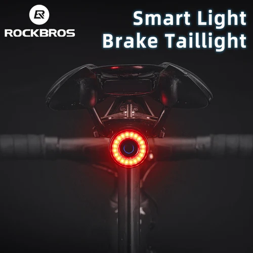 Imagen 2 del producto ROCKBROS-luz trasera de freno inteligente para bicicleta de montaña, tija de sillín de carretera, luz trasera impermeable con carga USB