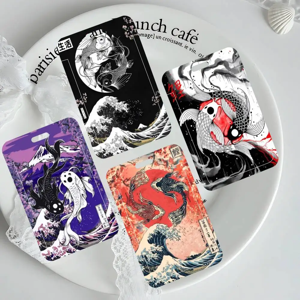 

Koi Fish Anime ID Card Holder Neck Strap Pendant Door Badge Holder Lanyards Keychain Work Credential Case Gift