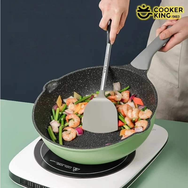 

COOKER KING Non-stick pan Medical Stone Coating Frying Pan kitchen wok Saucepan Non-stick Wok with Glass Lid Household Skillet