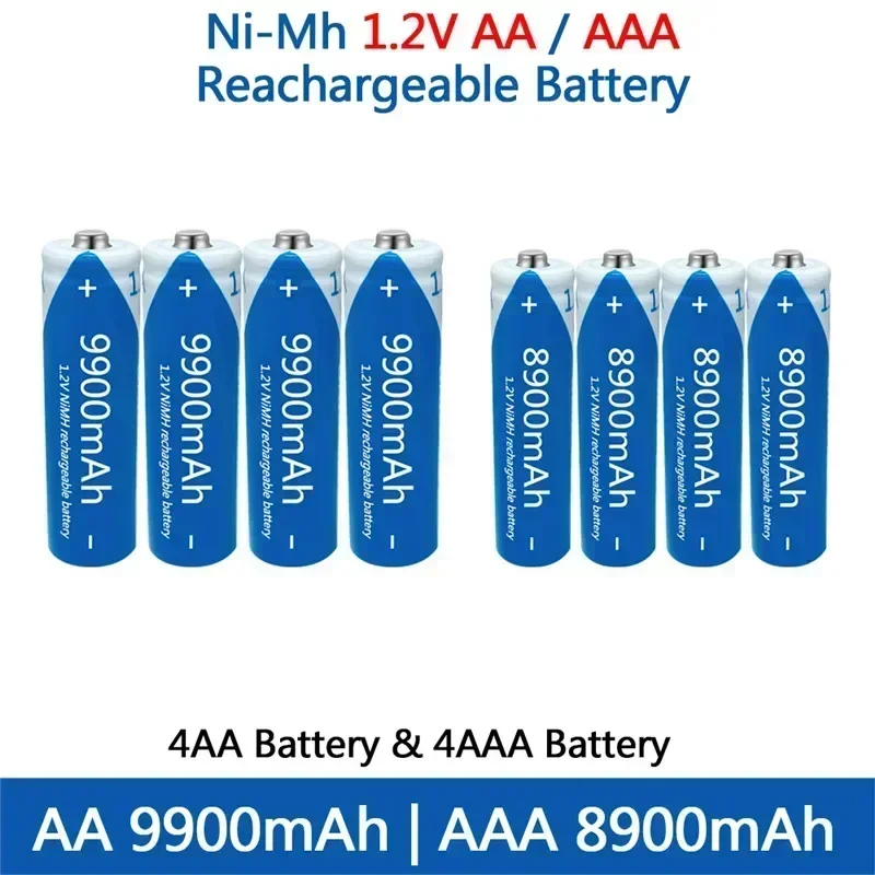 100% Rechargeable NI-MH battery AA 1.2V 9900mAh/1.2V AAA 8900mAh, flashlight, toy watch NI-MH battery replacement batteryCarga