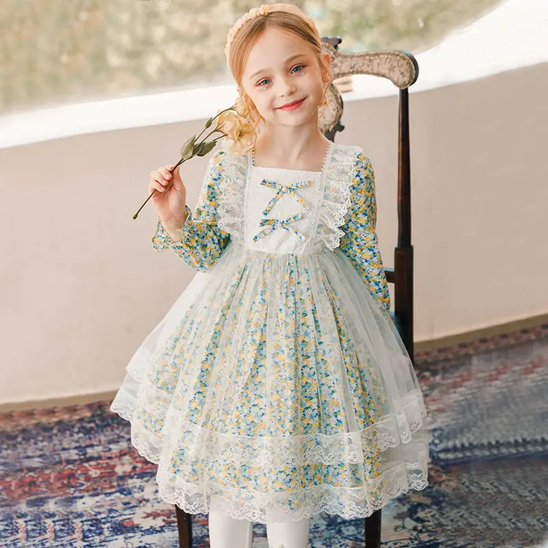 4 To 12 Years Kids and Teen Girls French Style Princess Dress 2022 Spring Children Floral Dress Cute Kids Party Clothing, #6709