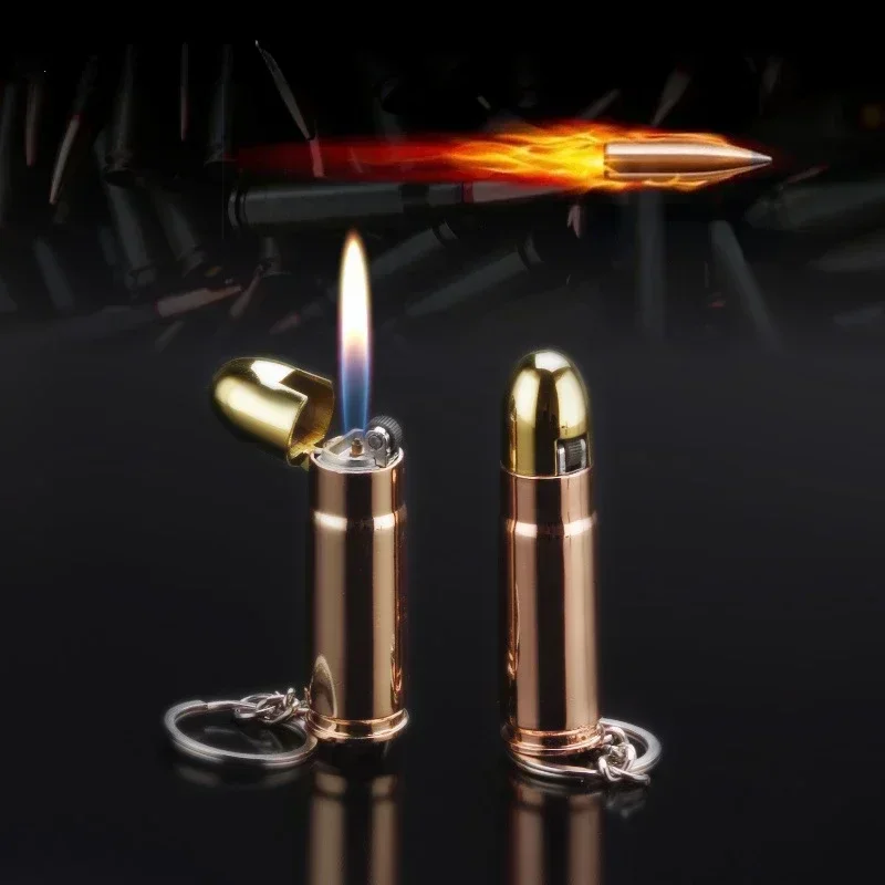 Metal Bullet Cigarette Lighter Torch Smoking Accessories Butane Gas Keychain Lighter Cool Men Creative Gifts Windproof Lighters