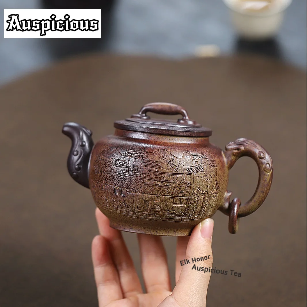 

Чайник из исинской глины (260 мл), классический, ручной работы, с нефритовой ручкой, из необработанной руды, обжига на дровах, для приготовления чая, набор для чаепития из глины Цзыша