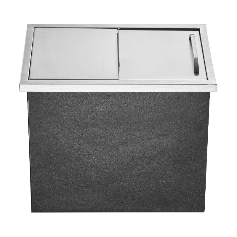 Stainless steel built-in freezer cooler with sliding cover with drain valve for outdoor kitchen bar countertops