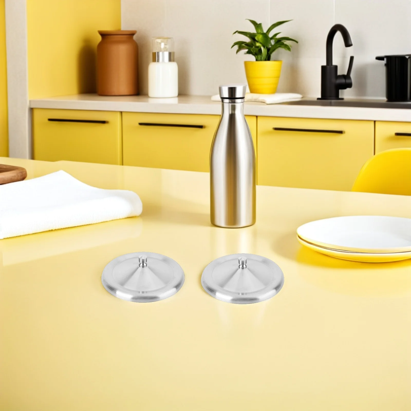 

2Pcs Cup Covers Stainless Steel Leak Proof Mug Caps Heat Preservation Lid for Water Bottles Rounded Edge Smooth Non Scratch