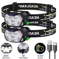 USB Rechargeable Powerful 9 Led Sensor Headlamp with Motion Sensor Head Flashlight Outdoor Camping Fishing Headlights
