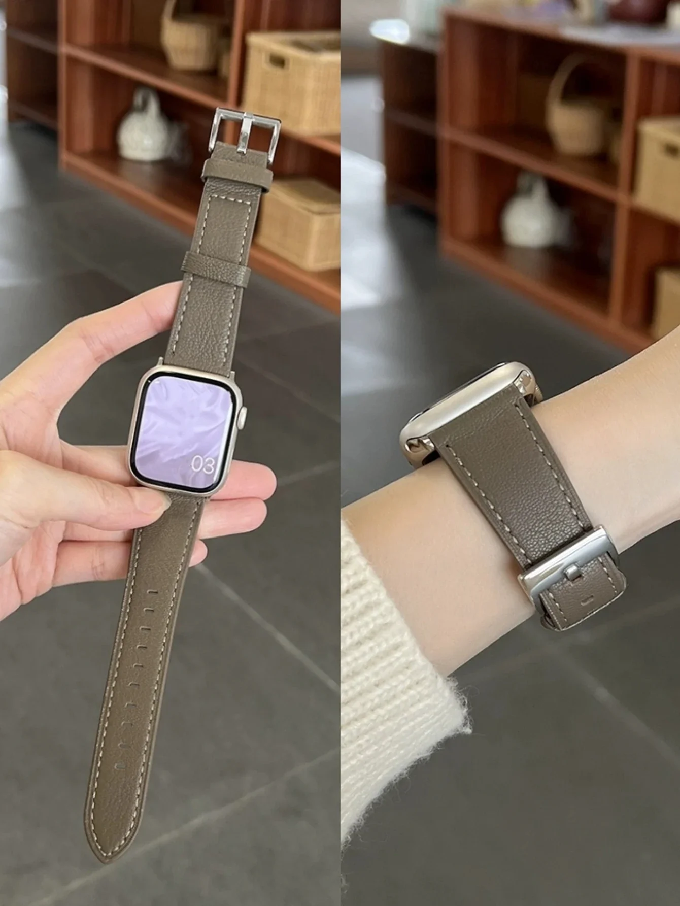 

Fashion Leather loop For Apple Watch band Correa Series 10/9/8/7/6/5/4/3/2/1 SE 38mm 40mm 41mm 42mm 44mm 45mm 46mm 49mm Strap