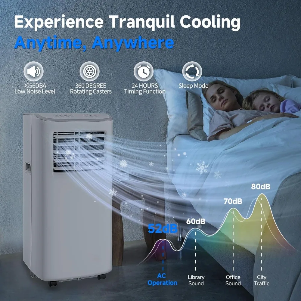 AC Portabel 8500 BTU dengan Remote Digital, Unit AC 3-in-1 untuk Ruangan dengan Kit Instalasi untuk Rumah/Kantor/Asrama