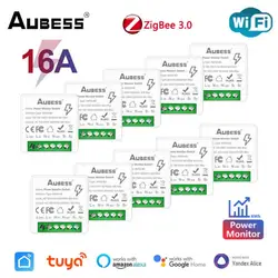 Aubess-Monitor de energía Zigbee con WiFi, módulo de 2 vías, 16A, Tuya, Alexa, Google Home, Smart Life, App de monitoreo de energía