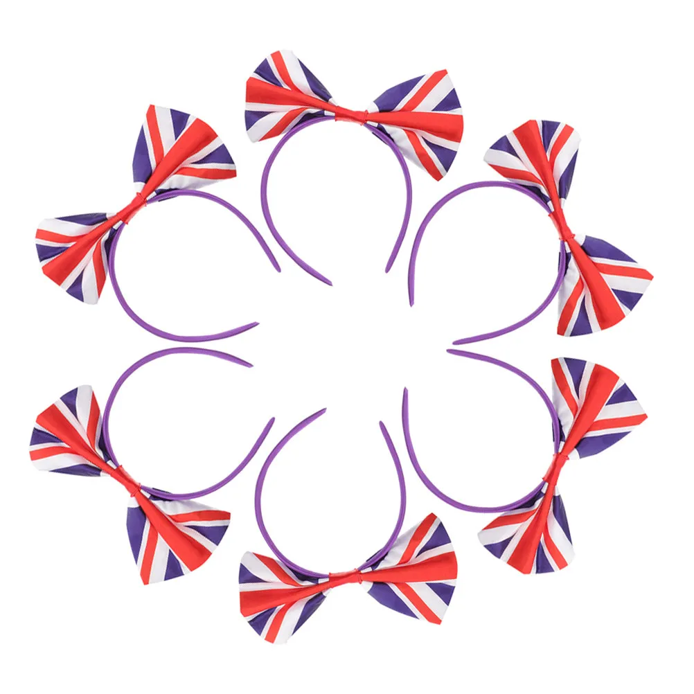 

6Pcs Union Jack Bow Headband British Flag Hair Hoop Football Fans Supporters Uk Festival Party Hair Accessories