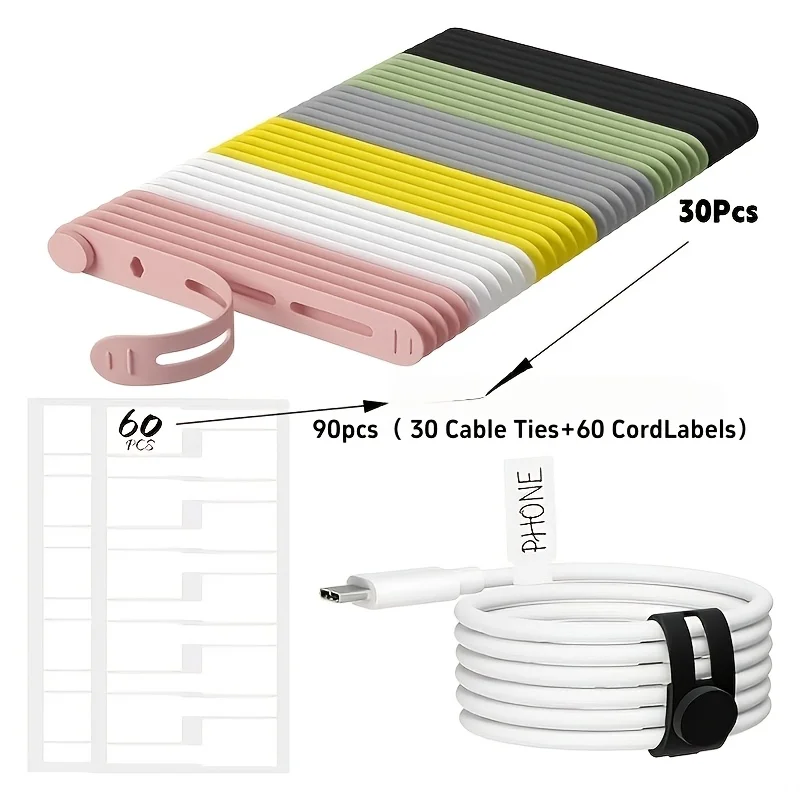 35PCS Silicone Silicone Cables Ties Reusable Buckle Design Cord Cable Organizer 7 Mixed Colors Flexible Ties Cable Tie Clip