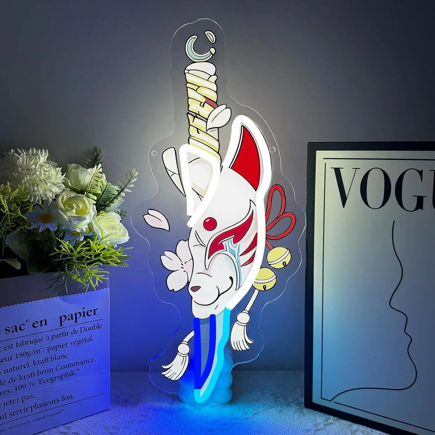

Japanese Kitsune Mask Sword Neon Sign USB LED Neon Light for for Kids Room Bar Bedroom Decoration Birthday Gift Night Light
