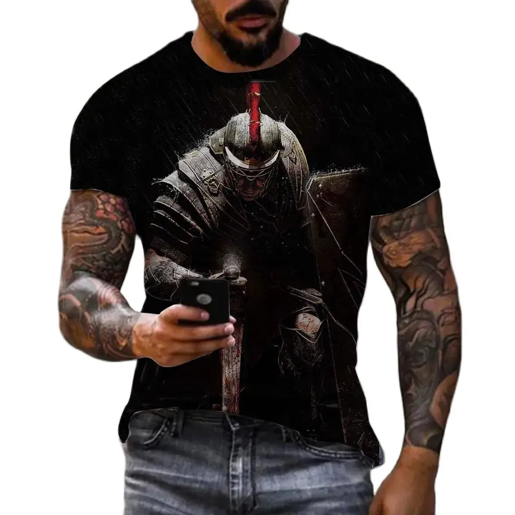 Summer Fashion Cool Spartan Warrior graphic t shirts Men new Casual Trend Personality Printed Round Neck Short Sleeve Tees Tops