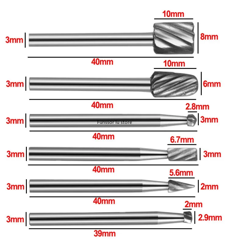 ​​6pcs Rough Tooth Carbide Rotary Files - High-Speed Steel Carving Grinding Heads for Woodworking & DIY​​