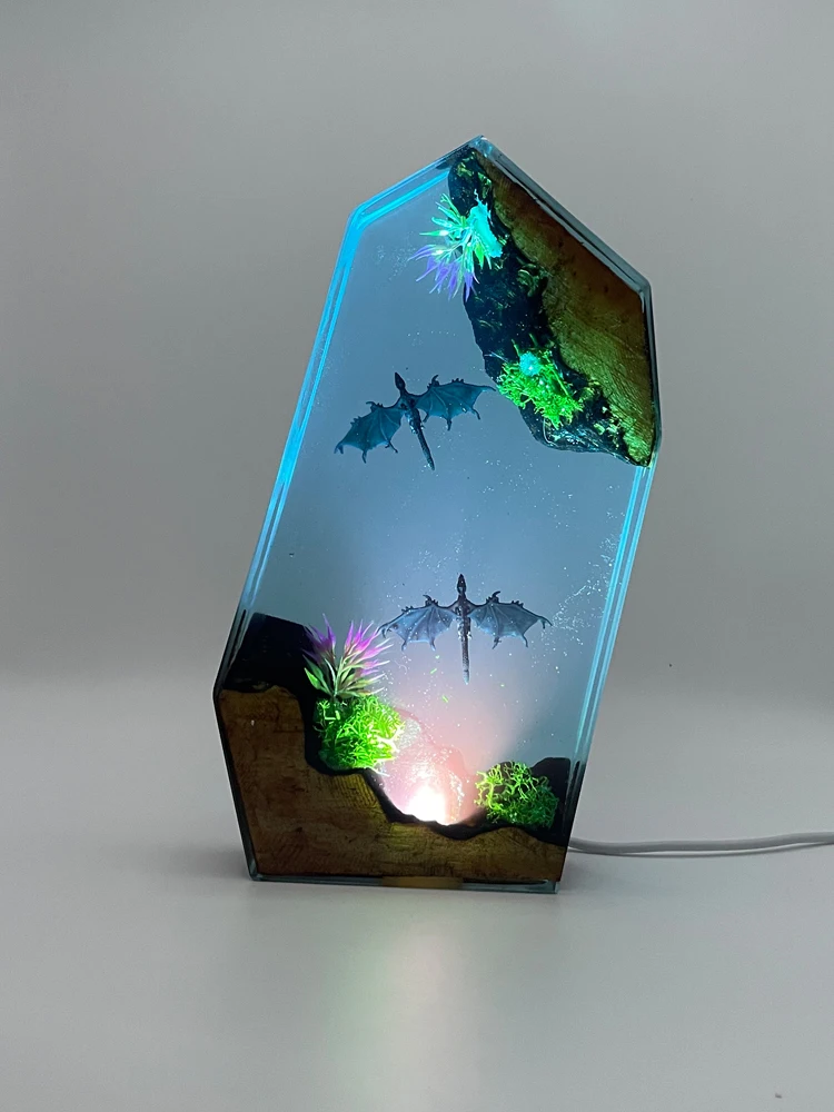 

Double Dragon Departure Organism Resin Table Light Creactive Art Decoration Lamp Flying Dragon Theme Night Light USB Charge