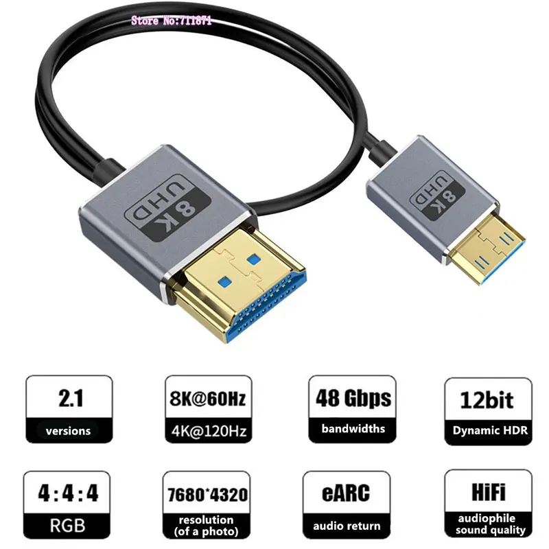 울트라 직각 엘보우 8K HD 미니-HDMI 호환 케이블 라인 90도 HDMI 호환-미니 HD 어댑터 라인 와이어 코드 2.1