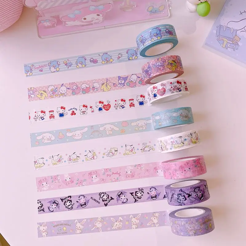 Kuromi Cinnamoroll My Melody Kawaii Hand Account Paper Tape Sanrioed Anime Cute Material Decorative Painting DIY Stickers