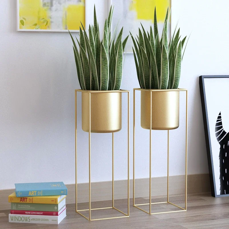 Special Nordic Creative Gold Floor Flower Stand, Light Luxury Living Room Shelf, Simple Metal Simulation Plant Pot Tray