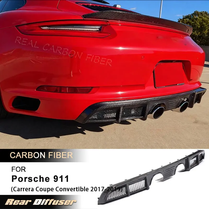 Car Rear Bumper Diffuser Lip Spoiler for Porsche 911 Carrera Coupe Convertible 2017-2019 Rear Apron Lip Body Kit Carbon Fiber