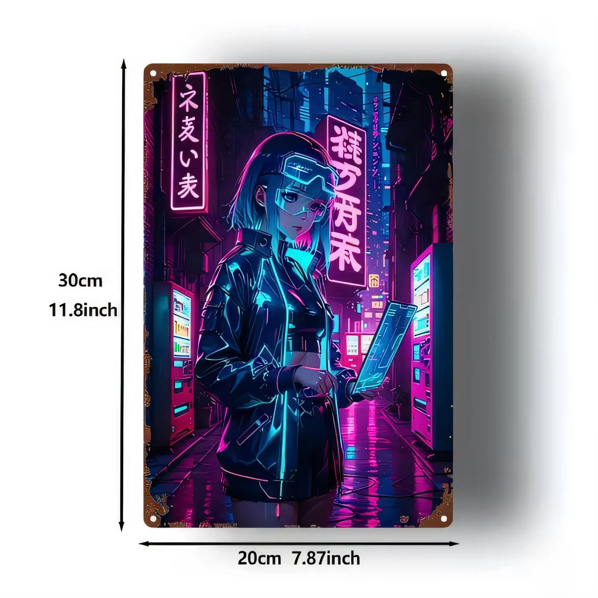 Tin Sign Girl Neon City Street Retro Metal Wall Art Plaque  Vintage Aesthetic Home Bar Garage Decor Gift for Gamer Gamer Room