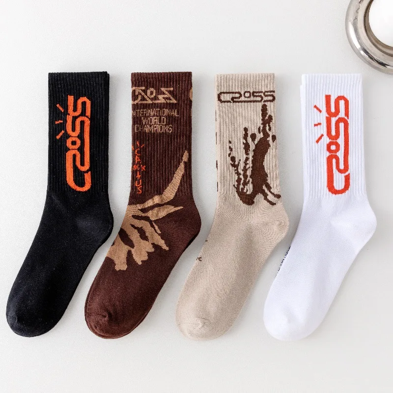 

New Womens sock Crew Cactus Jack Socks Pure Cotton Sport Hip Hop Skateboard Fashion White/Black socks Personalized Gift