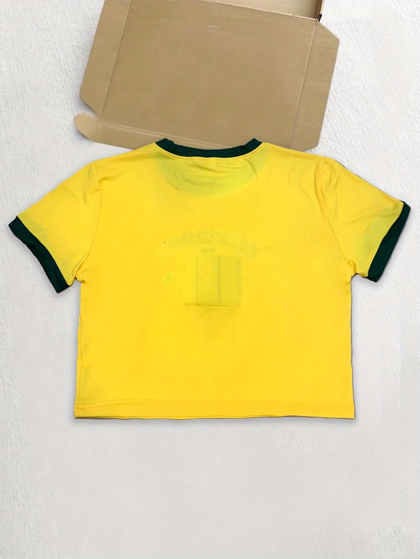 Cameroon Flag Embroidered Crop Top Women Y2K Color Block Short Sleeve T Shirt view 3